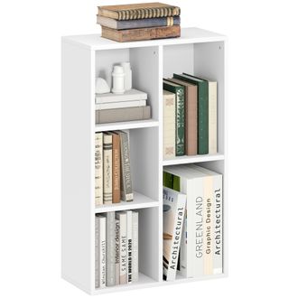 HOMCOM 2-Tier Bookshelf with 5 Open Storage Compartments - White | TJ Hughes