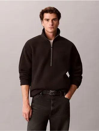 Calvin Klein Mens Fleece Quarter Zip Sweater - Black - 2XL