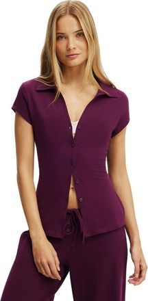 Cotton On Womens Dreamy Soft Button Up Fitted Polo in Blackcurrant at Nordstrom, Size Medium