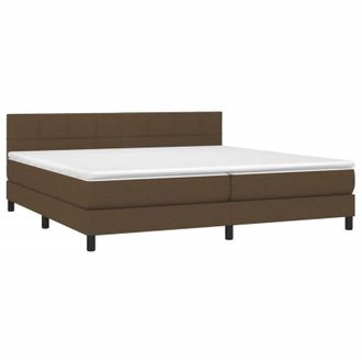 vidaXL Cama Box Spring Colch&oacute;n Luces Led Tela Marr&oacute;n Oscuro 200x200 Cm Vidaxl