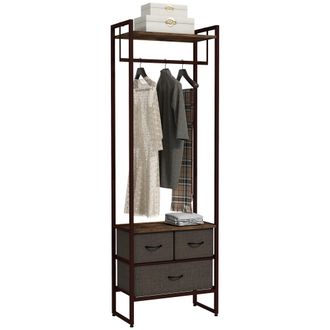 HOMCOM Homcom Perchero Para Ropa Perchero Recibidor Con 3 Cajones De Tela Y Estante Para Pasillo Dormitorio Sal&oacute;n 58,5x30x178 Cm Marr&oacute;n R&uacute;stico