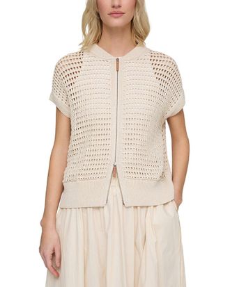 Lafayette 148 New York Petite Open Stitch Zip Front Sweater