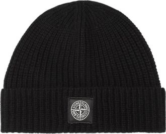 Stone Island Zwarte Unisex Beanie Muts - Heren - Hoeden - Zwart - ONE Size - Wol - Accessoires