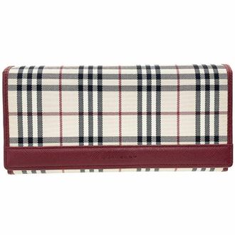 Burberry Beige Red Color Nylon Canvas Long Wallet (Bi-Fold) (Pre-Owned)