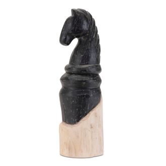 Melrose International Mango Wood Knight Chess Piece Sculpture (Set of 2) - Black, Beige