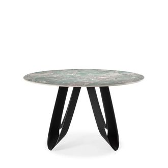 DRAWER Mesa de comedor redonda de cer&aacute;mica para 6 personas - Verde