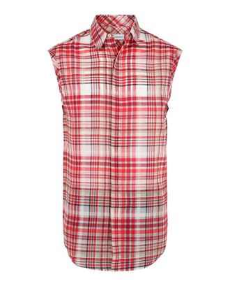 Ferragamo Mens Plaid Print Sleeveless Shirt In Red White