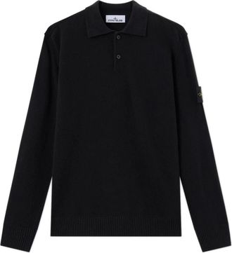 Stone Island Wool Polo Sweater - Heren - Ronde hals truien - Zwart - 2XL - Wol - Truien & Vesten