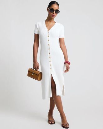 Onia V-Neck Button Front Dress in White at Nordstrom, Size X-Small