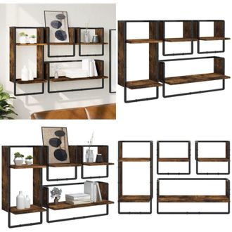 vidaXL Set Mensole Parete con Aste 4pz Rovere Fumo Legno Multistrato - Scaffale da parete - Mensole in legno