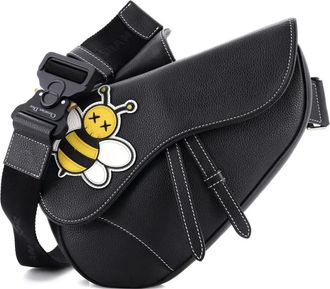 Dior Borsa a tracolla KAWS Saddle in pelle con applicazione - Nero