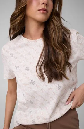 Guess 4G Rhombus Studded Logo T-Shirt in Ivory Multi at Nordstrom, Size X-Small