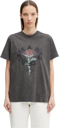 Ganni Tops, Dames, Grijs, L, Katoen, T-shirt met roos