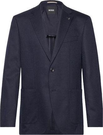 HUGO BOSS Klassieke Marineblauwe Wol Katoen Blazer - Heren - Blazers - Blauw - 5XL - Katoen - Jassen