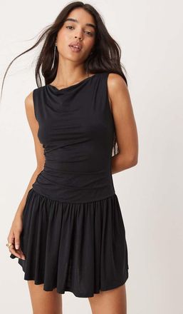 Forever New Vestito corto in jersey arricciato nero