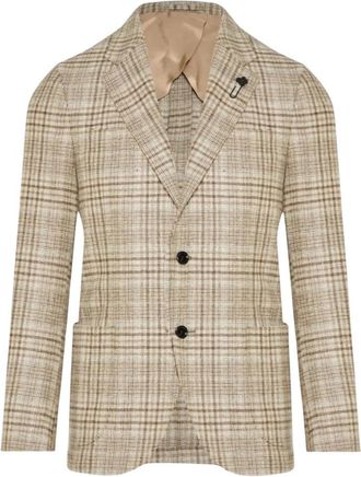 Lardini Geruite Blazer met Twee Knopen - Heren - Business blazers - Bruin - XL - Wol - Kostuums