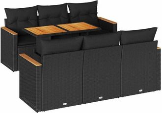 vidaXL 7 Piece Garden Sofa Set with Cushions Black Poly Rattan Acacia Vidaxl