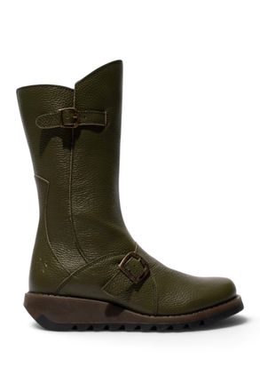 FLY London Dames halfhoge leren laarzen in militair groen - MES2913