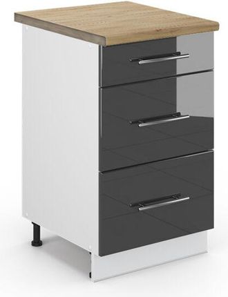 Vicco Mueble Bajo De Cocina Fame-line, Antracita Alto Brillo, 50 Cm Et Roble