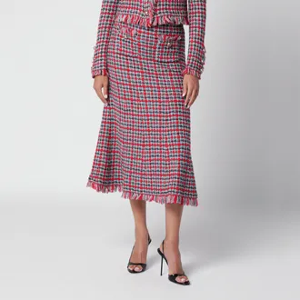 Self Portrait Red checked midi skirt in cotton and wool