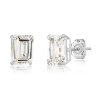 MAX + STONE 14k Yellow or White Gold Solitaire 7x5mm Gemstone Stud Earrings