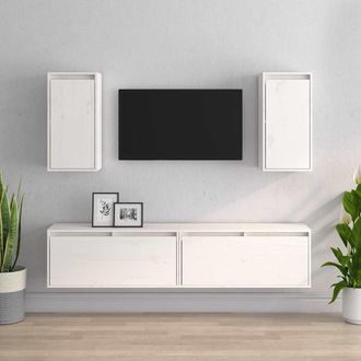 vidaXL Muebles Para Tv 4 Piezas Madera Maciza De Pino Blanco Vidaxl