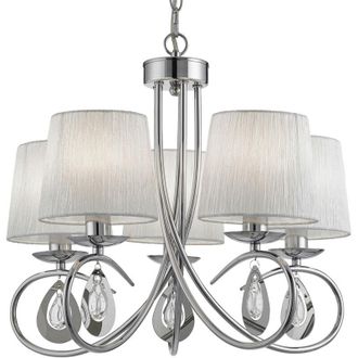 Searchlight Lampadario Contemporaneo Angelica Acciaio Cromo Tessuto Bianco 5 Luci E14