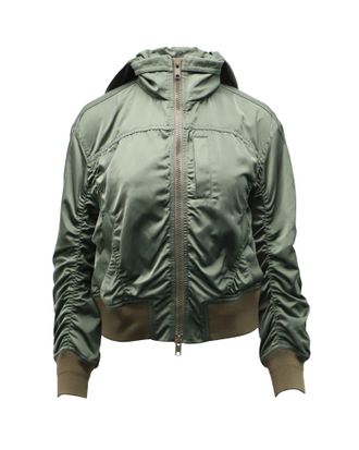 Vince Bomber Jacket with Hood in Green Khaki Polyester