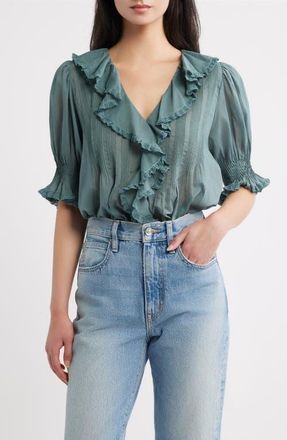 D&ocirc;en Henri Organic Cotton Voile Top in Seafare at Nordstrom, Size Xx-Large