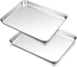 OEM Plato Rectangular De Acero Inoxidable (juego De 2), 26,5 X 20,5 X 2,5 Cm, Ideal Para Cocinar Y Servir. Higi&eacute;nico Y F&aacute;cil De Limpiar, Apto Para Lavavaj