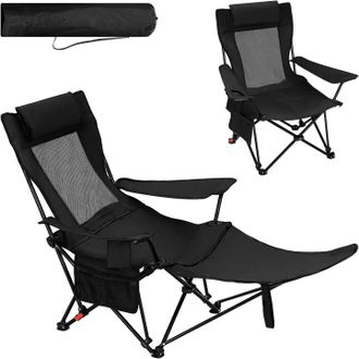Woltu Woltu Juego De 1 Silla Plegable De Pesca Con Portavasos, Bolsillo Lateral Y Reposapi&eacute;s Para Camping, Pesca Y Playa, Color Negro
