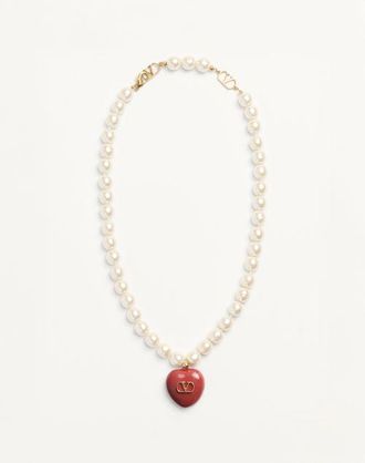 Valentino Garavani Coeur Royal Necklace In Metal, Enamel And Beads Wo