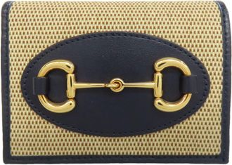 Gucci Beige Navy Canvas Leather Wallet (Bi-Fold) (Pre-Owned)