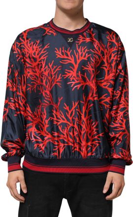 Dolce & Gabbana Silk Navy Red Coral Print Pullover Mens Sweater