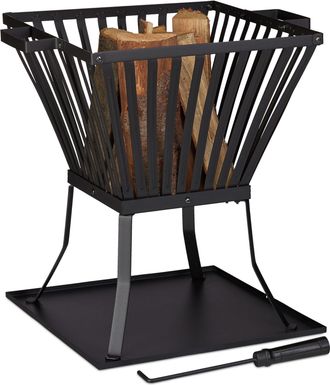 Relaxdays Relaxdays - Brasero De Jard&iacute;n Xl, Con Atizador, Chimenea De Terraza, Para Madera, 56x56,5x45 Cm, Negro