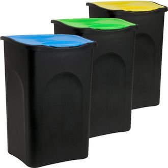 Deuba Stefanplast 3x Cubos De Basura Con Tapa Abatible 50l Cada Uno Sistema De Reciclaje Para Papel Vidrio Pl&aacute;stico 56x37x39cm - Deuba