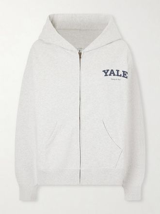 Sporty & Rich Felpa In Jersey Di Cotone Con Cappuccio, Zip E Stampa - Grigio