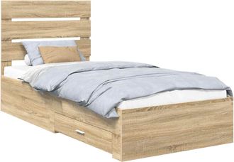 vidaXL Estructura De Cama Con Caj&oacute;n Roble Sonoma Y Plata 75 X 190 Cm Vidaxl