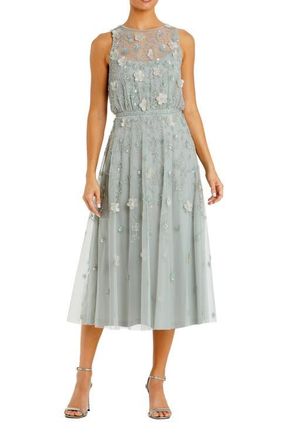 Mac Duggal Floral Embellished Sleeveless Midi Dress in Sage at Nordstrom, Size 10
