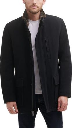 Cole Haan Wool Blend Faux Fur Lined Stand Collar Jacket in Black at Nordstrom Rack, Size X-Large