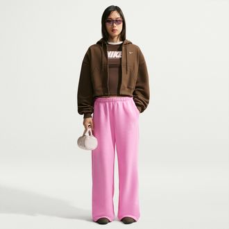 Nike Womens Studio Fleece Medium Weight Mid-Rise Wide-Leg Pants in Pink | IU1958-621