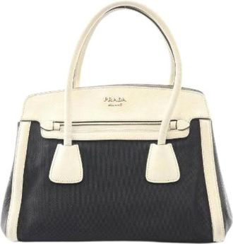Prada Pre-owned Handbags, female, Black, Size: ONE SIZE Pre-owned Canvas Saffiano Leather Handbag