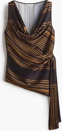 H&M Tie-detail Cowl-neck Top in Dark Brown/patterned at Nordstrom, Size X-Small