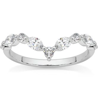 Pompeii3 60Ct Diamond Guard Insert V Shape Marquise Wedding Ring 10k Gold Lab Grown