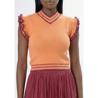 Area Stars Trim Knit Top Peach Berry at Nordstrom, Size X-Small