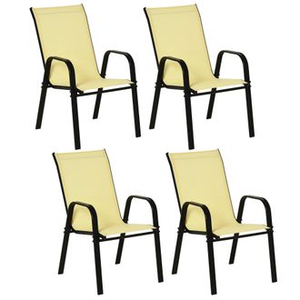 OUTSUNNY Set of 4 Garden Dining Chair Set Outdoor w/ High Back Armrest Beige | TJ Hughes