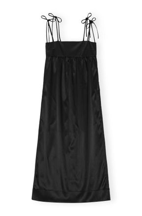 Ganni Black Double Satin String Long Dress - Size 16