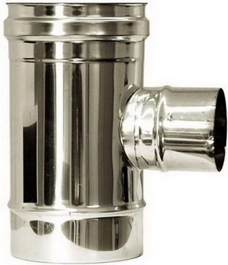 MBM Tubo De Chimenea De Pared Doble Aislado De Acero Inoxidable Con Conexi&oacute;n En T De 90&deg; Reducido A 80 Mm, Di&aacute;metro Nominal 130/180