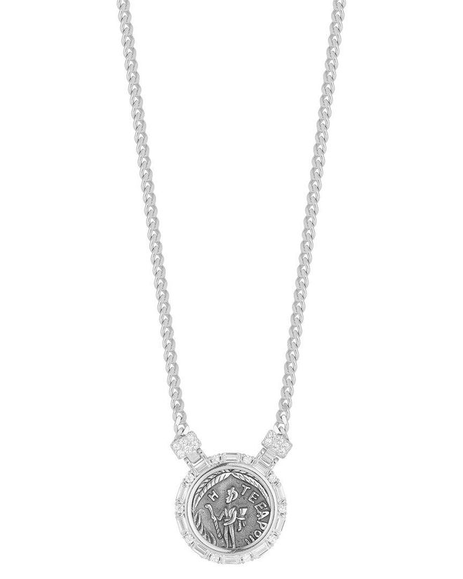 Silver CZ Bold Coin Necklace