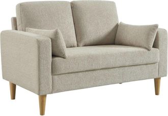 Sweeek Sof&aacute; de madera de hevea y tela chenilla, 2 plazas, beige